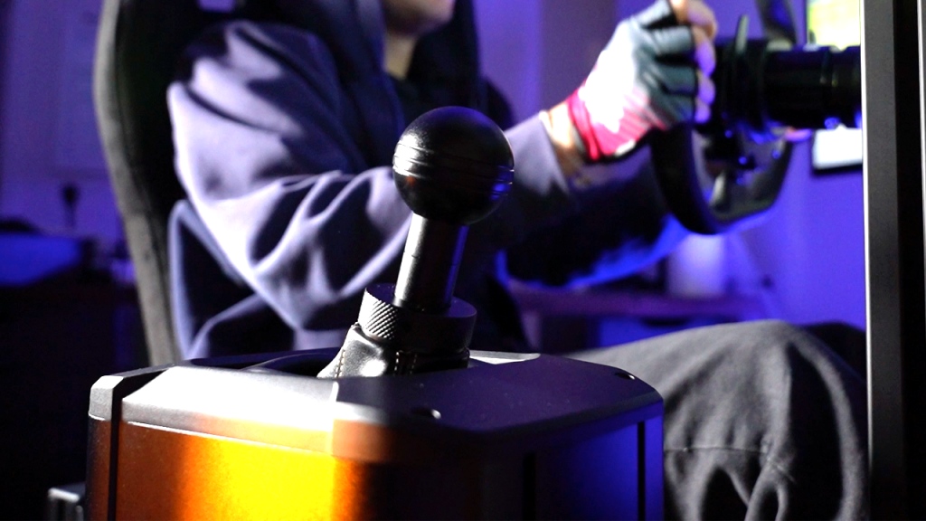 Side profile of the Moza Active Shifter highlighting its large servo-powered design and premium construction used for sim racing